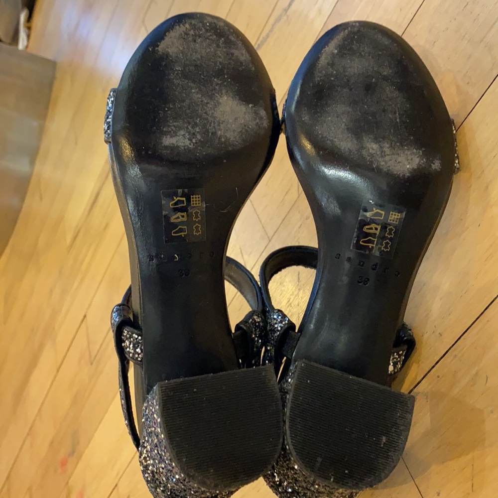 Sandro Glitter Leather Low Block Heel Sz 39 - Picture 12 of 16